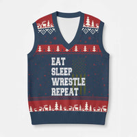 Eat Sleep Wrestle Repeat V-Neck Knit Sweater Vest Funny Wrestling Gym American Flag - Wonder Print Shop