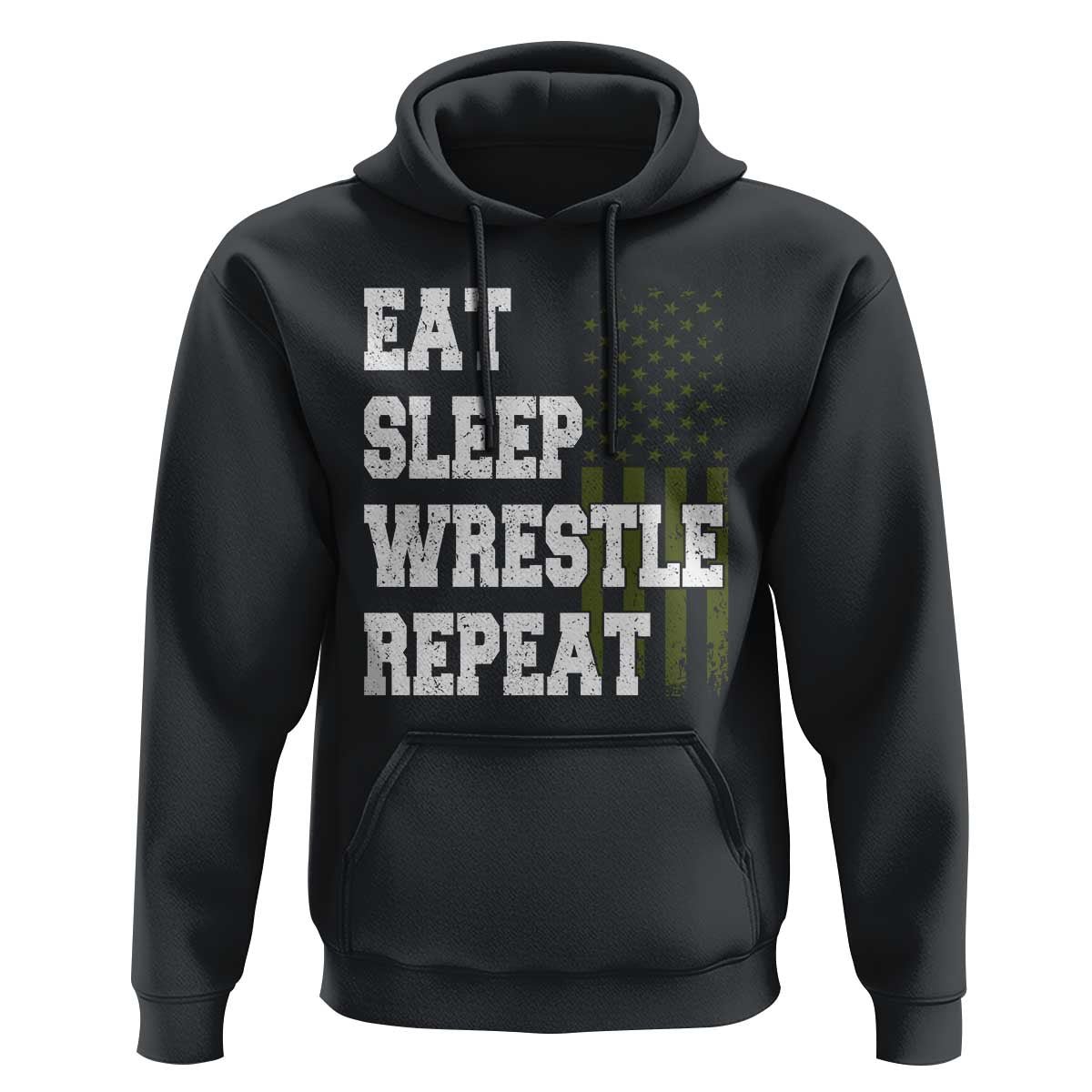 Eat Sleep Wrestle Repeat Hoodie Funny Wrestling Gym American Flag - Wonder Print Shop