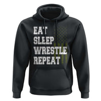 Eat Sleep Wrestle Repeat Hoodie Funny Wrestling Gym American Flag - Wonder Print Shop