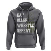 Eat Sleep Wrestle Repeat Hoodie Funny Wrestling Gym American Flag - Wonder Print Shop
