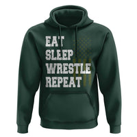Eat Sleep Wrestle Repeat Hoodie Funny Wrestling Gym American Flag - Wonder Print Shop