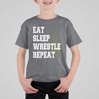Eat Sleep Wrestle Repeat T Shirt For Kid Funny Wrestling Gym American Flag - Wonder Print Shop