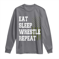 Eat Sleep Wrestle Repeat Long Sleeve Shirt Funny Wrestling Gym American Flag - Wonder Print Shop