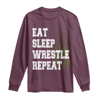 Eat Sleep Wrestle Repeat Long Sleeve Shirt Funny Wrestling Gym American Flag - Wonder Print Shop