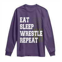 Eat Sleep Wrestle Repeat Long Sleeve Shirt Funny Wrestling Gym American Flag - Wonder Print Shop