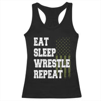 Eat Sleep Wrestle Repeat Racerback Tank Top Funny Wrestling Gym American Flag - Wonder Print Shop