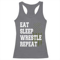 Eat Sleep Wrestle Repeat Racerback Tank Top Funny Wrestling Gym American Flag - Wonder Print Shop