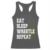 Eat Sleep Wrestle Repeat Racerback Tank Top Funny Wrestling Gym American Flag - Wonder Print Shop