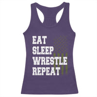 Eat Sleep Wrestle Repeat Racerback Tank Top Funny Wrestling Gym American Flag - Wonder Print Shop