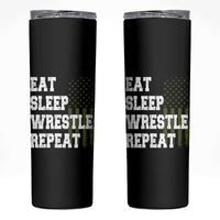 Eat Sleep Wrestle Repeat Skinny Tumbler Funny Wrestling Gym American Flag - Wonder Print Shop