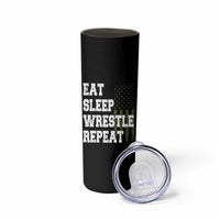 Eat Sleep Wrestle Repeat Skinny Tumbler Funny Wrestling Gym American Flag - Wonder Print Shop