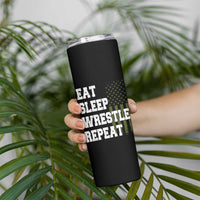 Eat Sleep Wrestle Repeat Skinny Tumbler Funny Wrestling Gym American Flag - Wonder Print Shop