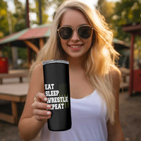 Eat Sleep Wrestle Repeat Skinny Tumbler Funny Wrestling Gym American Flag - Wonder Print Shop
