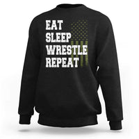 Eat Sleep Wrestle Repeat Sweatshirt Funny Wrestling Gym American Flag - Wonder Print Shop