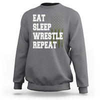 Eat Sleep Wrestle Repeat Sweatshirt Funny Wrestling Gym American Flag - Wonder Print Shop
