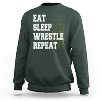 Eat Sleep Wrestle Repeat Sweatshirt Funny Wrestling Gym American Flag - Wonder Print Shop
