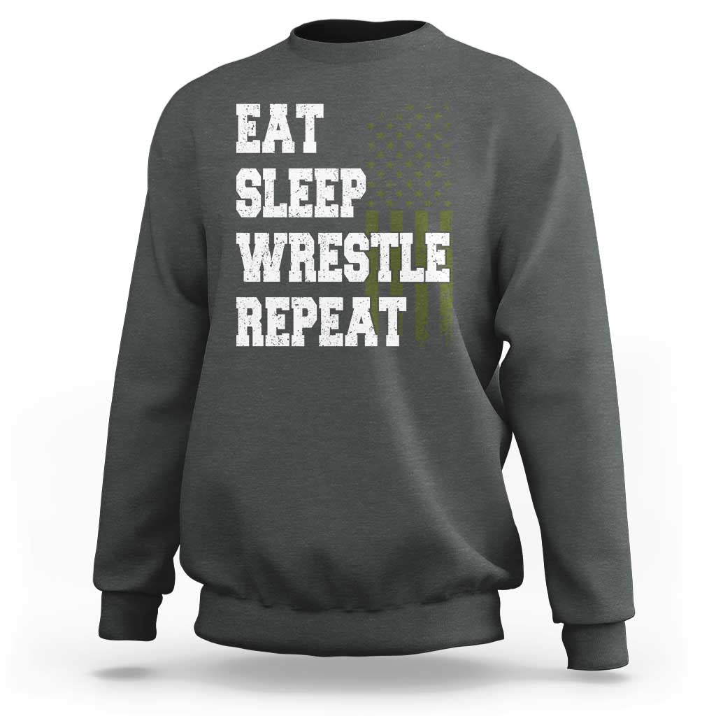 Eat Sleep Wrestle Repeat Sweatshirt Funny Wrestling Gym American Flag - Wonder Print Shop