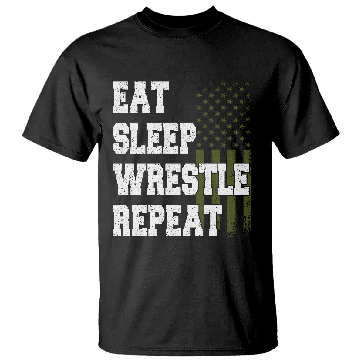 Eat Sleep Wrestle Repeat T Shirt Funny Wrestling Gym American Flag - Wonder Print Shop