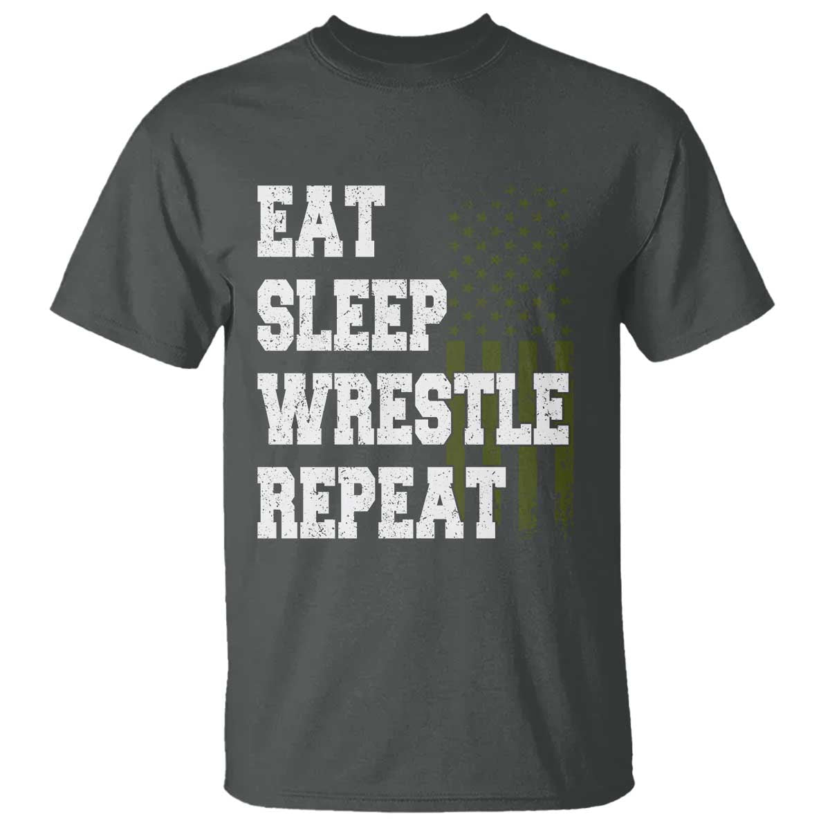 Eat Sleep Wrestle Repeat T Shirt Funny Wrestling Gym American Flag - Wonder Print Shop