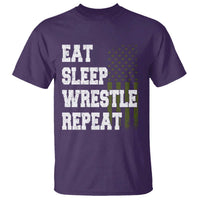 Eat Sleep Wrestle Repeat T Shirt Funny Wrestling Gym American Flag - Wonder Print Shop