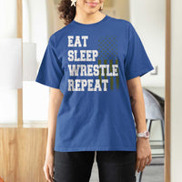 Eat Sleep Wrestle Repeat T Shirt For Women Funny Wrestling Gym American Flag - Wonder Print Shop