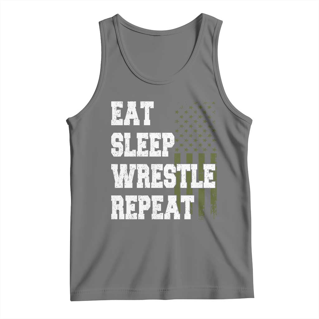Eat Sleep Wrestle Repeat Tank Top Funny Wrestling Gym American Flag - Wonder Print Shop