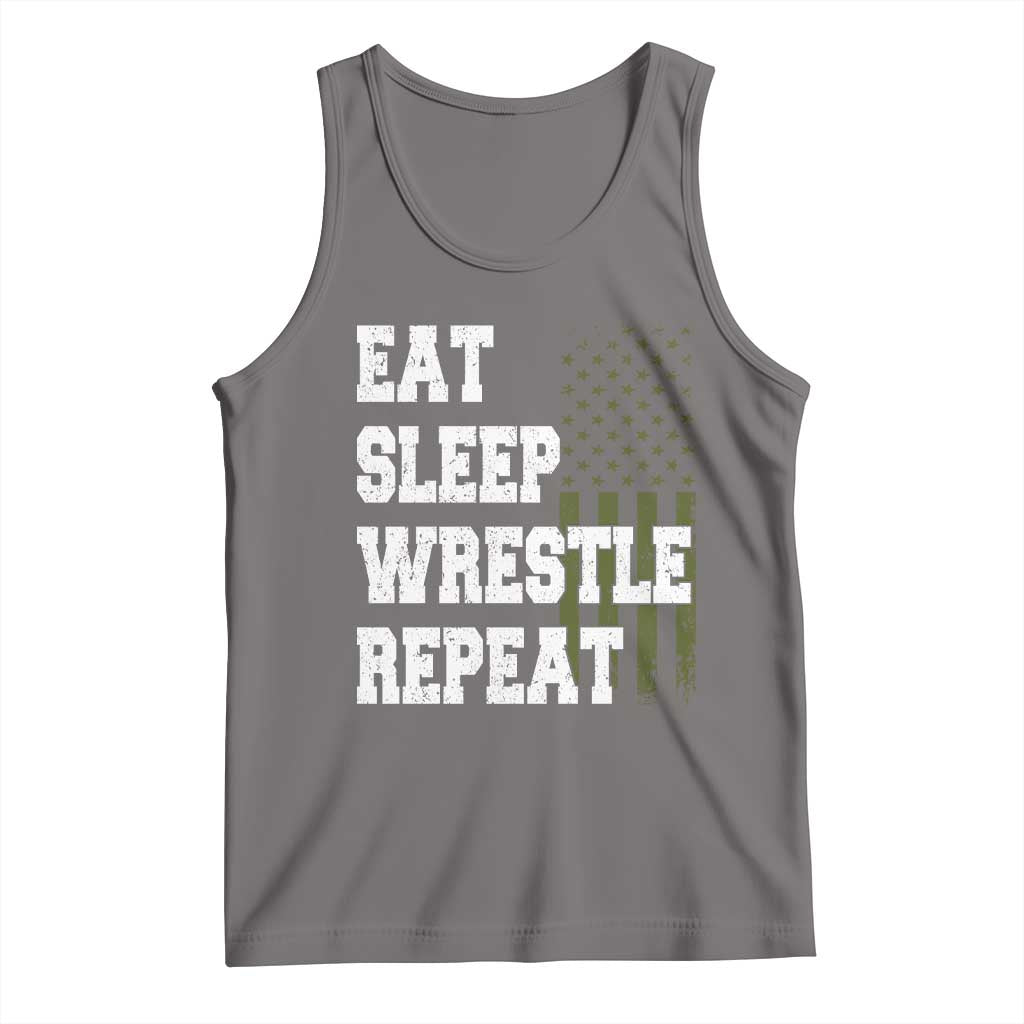 Eat Sleep Wrestle Repeat Tank Top Funny Wrestling Gym American Flag - Wonder Print Shop