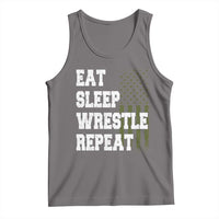 Eat Sleep Wrestle Repeat Tank Top Funny Wrestling Gym American Flag - Wonder Print Shop
