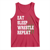 Eat Sleep Wrestle Repeat Tank Top Funny Wrestling Gym American Flag - Wonder Print Shop