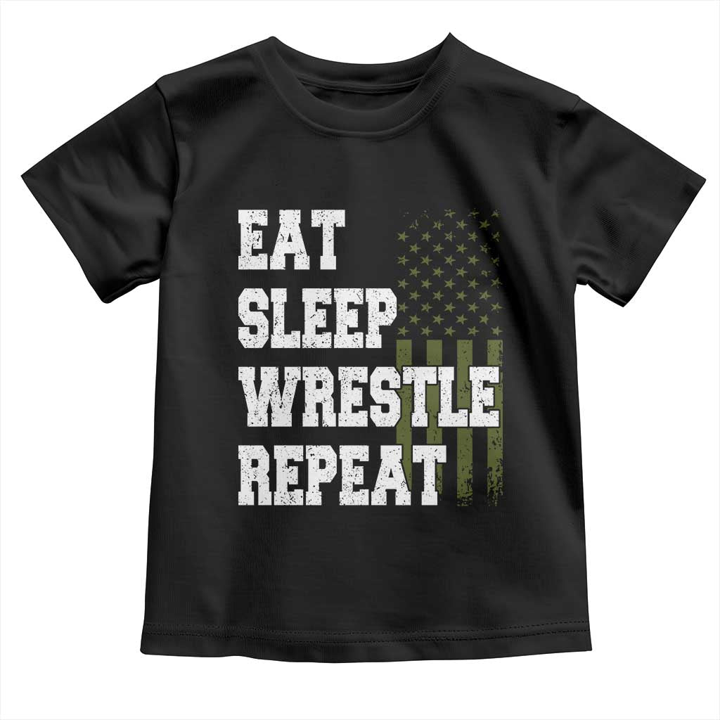 Eat Sleep Wrestle Repeat Toddler T Shirt Funny Wrestling Gym American Flag - Wonder Print Shop