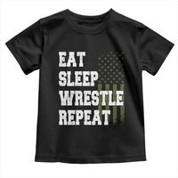 Eat Sleep Wrestle Repeat Toddler T Shirt Funny Wrestling Gym American Flag - Wonder Print Shop