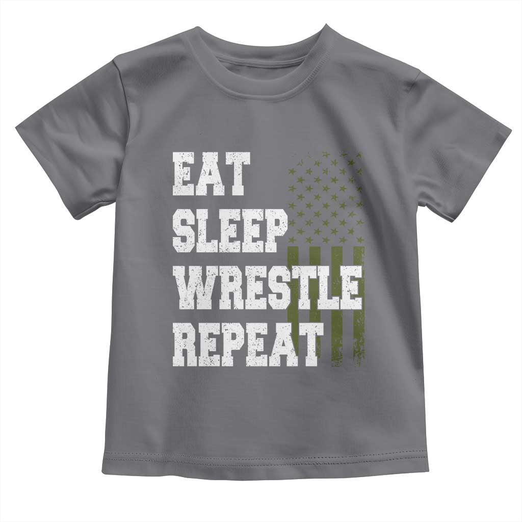 Eat Sleep Wrestle Repeat Toddler T Shirt Funny Wrestling Gym American Flag - Wonder Print Shop