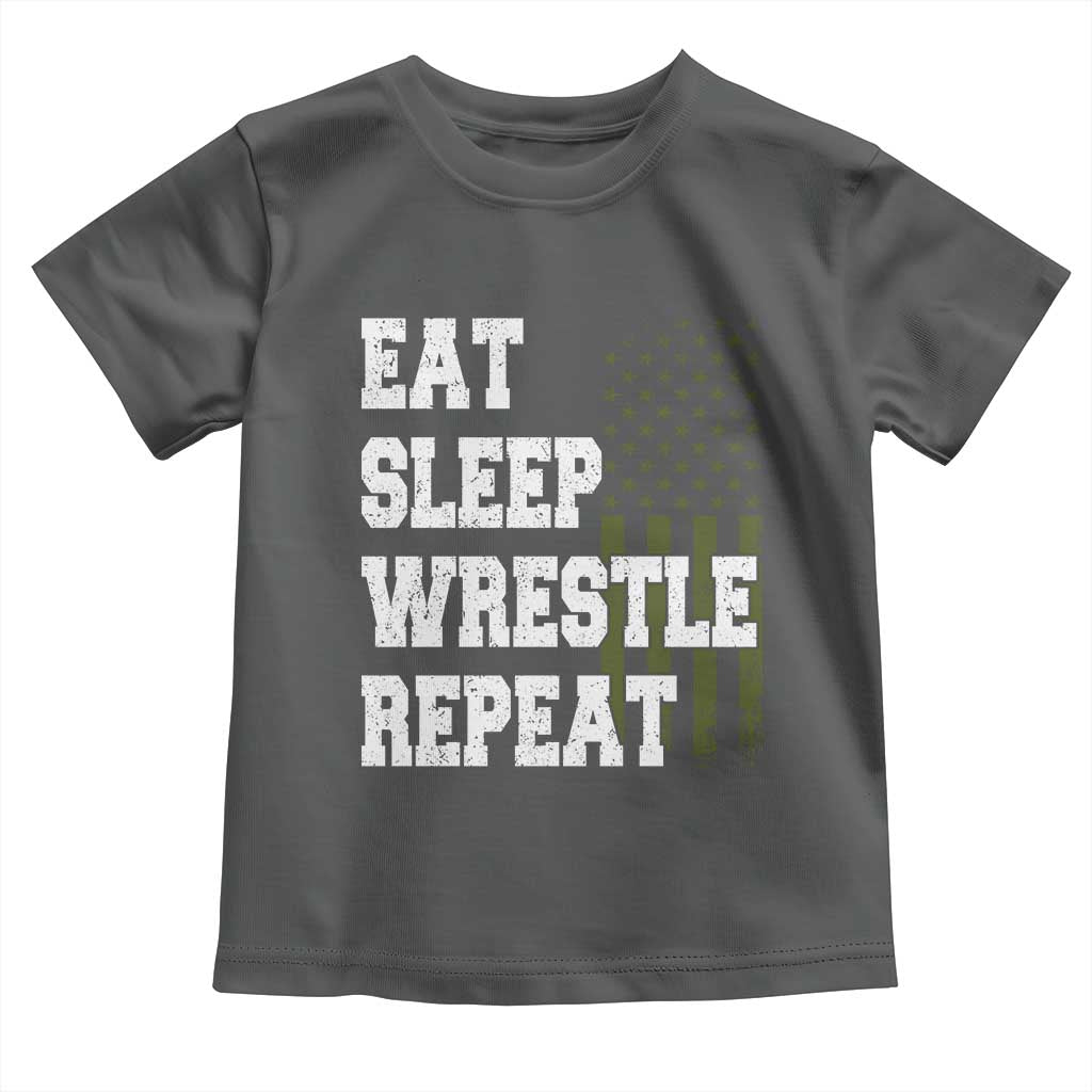 Eat Sleep Wrestle Repeat Toddler T Shirt Funny Wrestling Gym American Flag - Wonder Print Shop