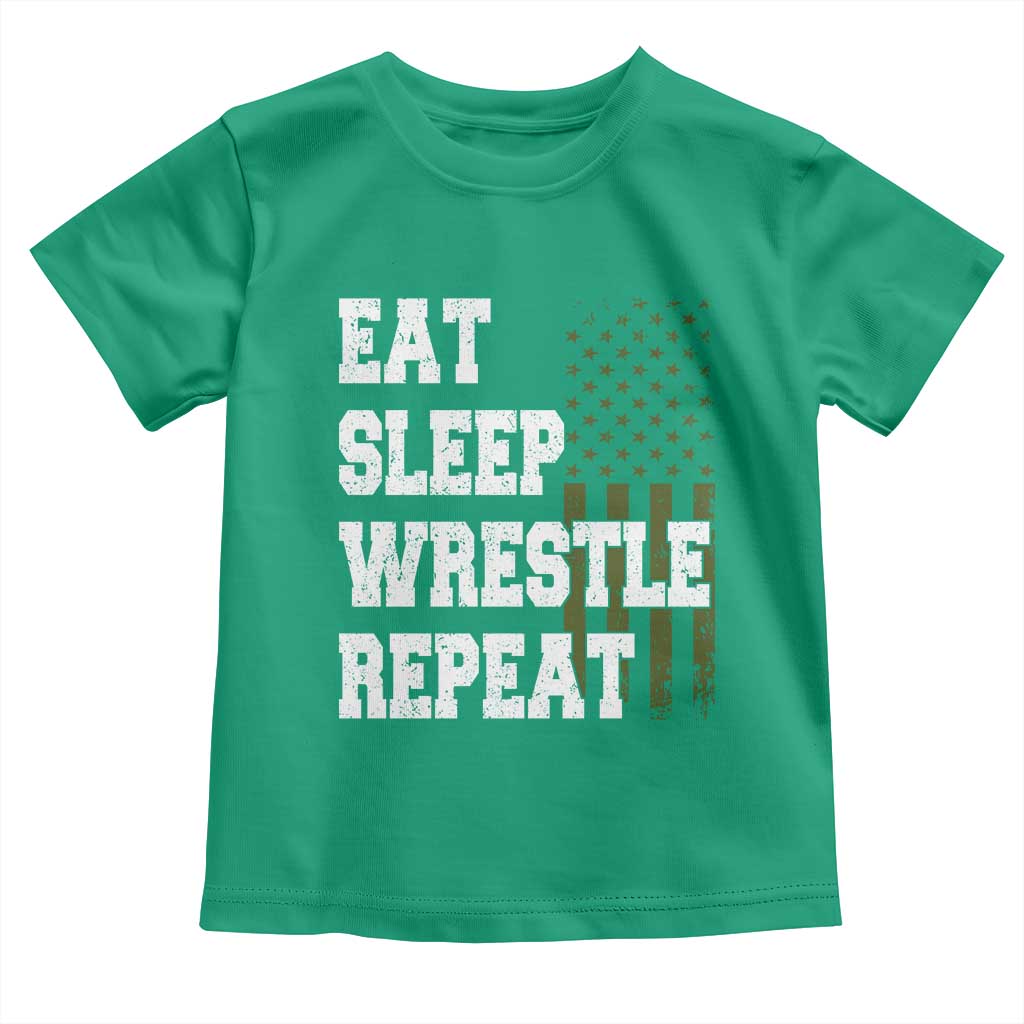 Eat Sleep Wrestle Repeat Toddler T Shirt Funny Wrestling Gym American Flag - Wonder Print Shop