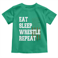 Eat Sleep Wrestle Repeat Toddler T Shirt Funny Wrestling Gym American Flag - Wonder Print Shop