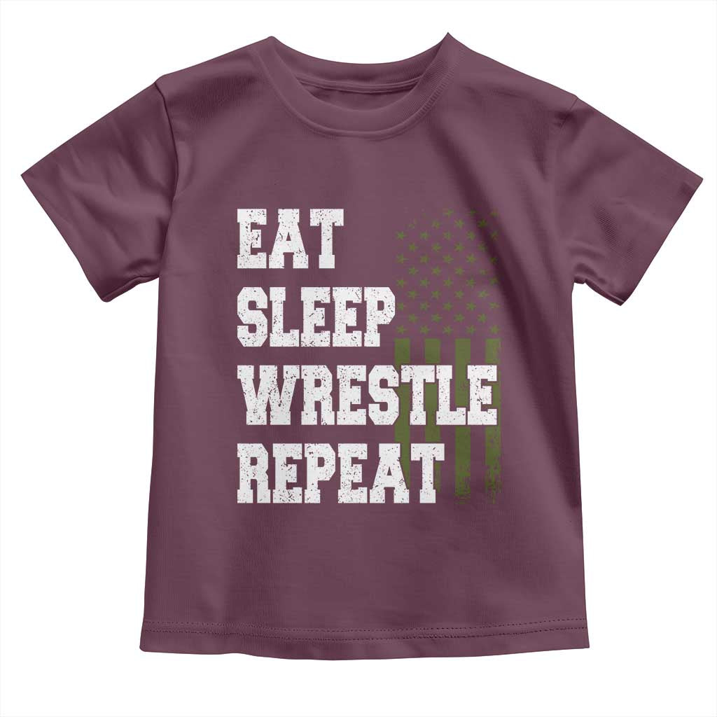 Eat Sleep Wrestle Repeat Toddler T Shirt Funny Wrestling Gym American Flag - Wonder Print Shop