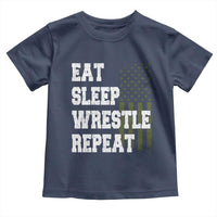 Eat Sleep Wrestle Repeat Toddler T Shirt Funny Wrestling Gym American Flag - Wonder Print Shop