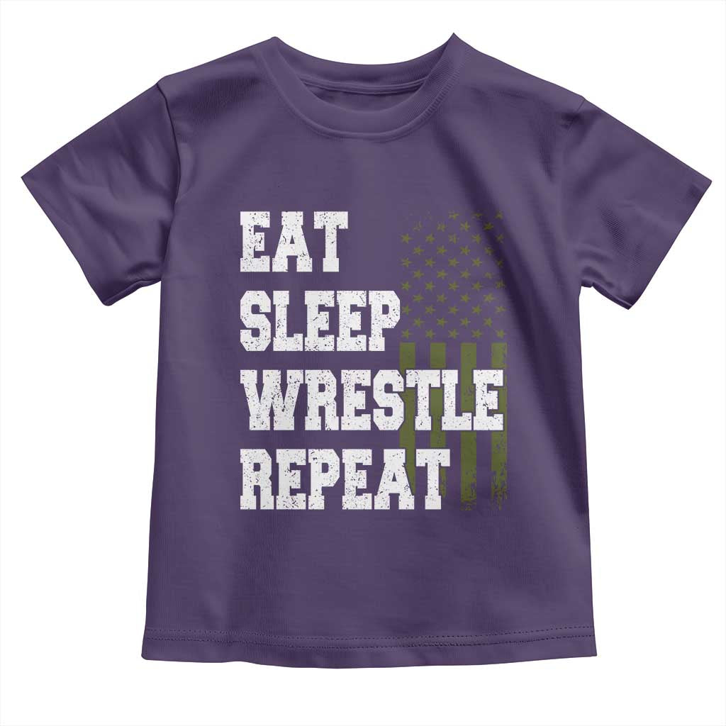 Eat Sleep Wrestle Repeat Toddler T Shirt Funny Wrestling Gym American Flag - Wonder Print Shop