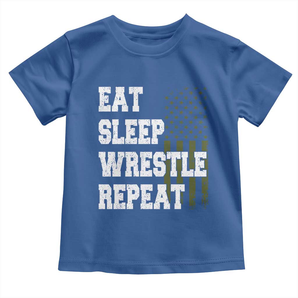 Eat Sleep Wrestle Repeat Toddler T Shirt Funny Wrestling Gym American Flag - Wonder Print Shop