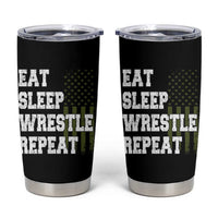 Eat Sleep Wrestle Repeat Tumbler Cup Funny Wrestling Gym American Flag - Wonder Print Shop