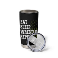 Eat Sleep Wrestle Repeat Tumbler Cup Funny Wrestling Gym American Flag - Wonder Print Shop