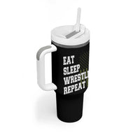 Eat Sleep Wrestle Repeat Tumbler With Handle Funny Wrestling Gym American Flag - Wonder Print Shop