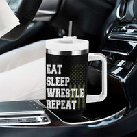 Eat Sleep Wrestle Repeat Tumbler With Handle Funny Wrestling Gym American Flag - Wonder Print Shop