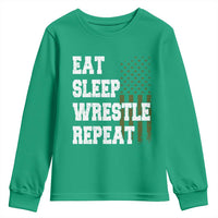 Eat Sleep Wrestle Repeat Youth Sweatshirt Funny Wrestling Gym American Flag - Wonder Print Shop