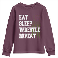 Eat Sleep Wrestle Repeat Youth Sweatshirt Funny Wrestling Gym American Flag - Wonder Print Shop
