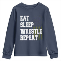 Eat Sleep Wrestle Repeat Youth Sweatshirt Funny Wrestling Gym American Flag - Wonder Print Shop