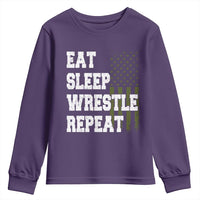 Eat Sleep Wrestle Repeat Youth Sweatshirt Funny Wrestling Gym American Flag - Wonder Print Shop
