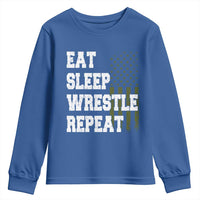 Eat Sleep Wrestle Repeat Youth Sweatshirt Funny Wrestling Gym American Flag - Wonder Print Shop