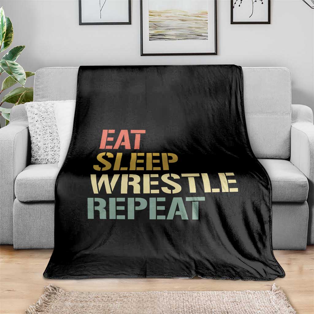Eat Sleep Wrestle Repeat Throw Blanket Cool Wrestling - Wonder Print Shop