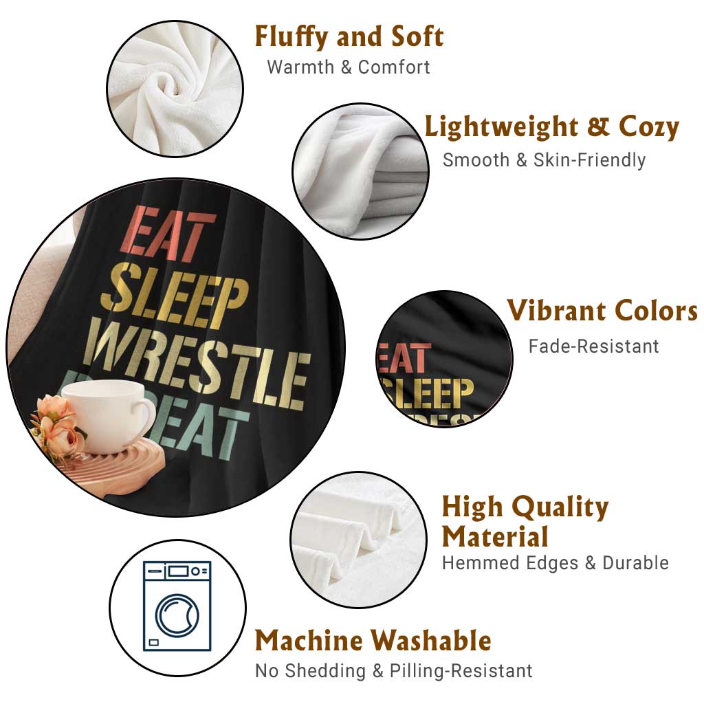 Eat Sleep Wrestle Repeat Throw Blanket Cool Wrestling - Wonder Print Shop